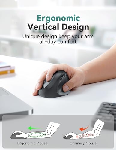 TECKNET Ergonomic Mouse 4800 DPI 5 Adjustable DPI Levels Wireless Vertical Mouse 6 Buttons 24G Silent Mouse for Laptop PC Chromebook Mac Black - Image 3