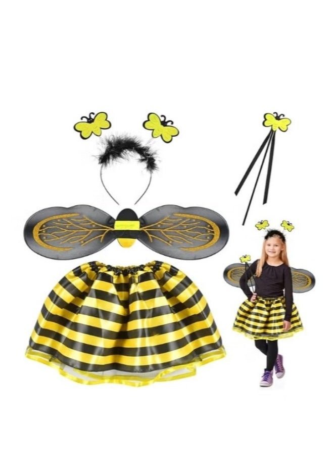 Donia Girls 4 Piece Bee Costume with Wings, Headband, Skirt and Wand Skirt Costume  - Image 1