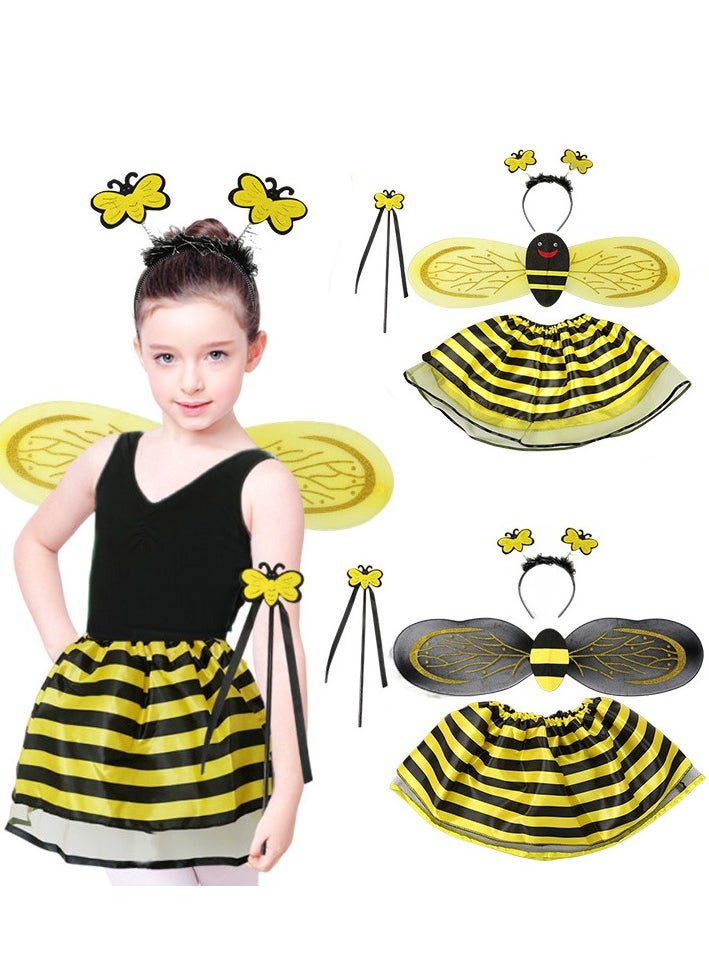 Donia Girls 4 Piece Bee Costume with Wings, Headband, Skirt and Wand Skirt Costume  - Image 3