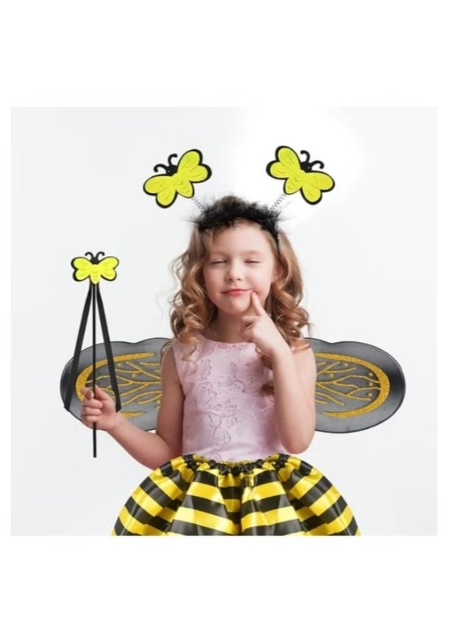 Donia Girls 4 Piece Bee Costume with Wings, Headband, Skirt and Wand Skirt Costume  - Image 4