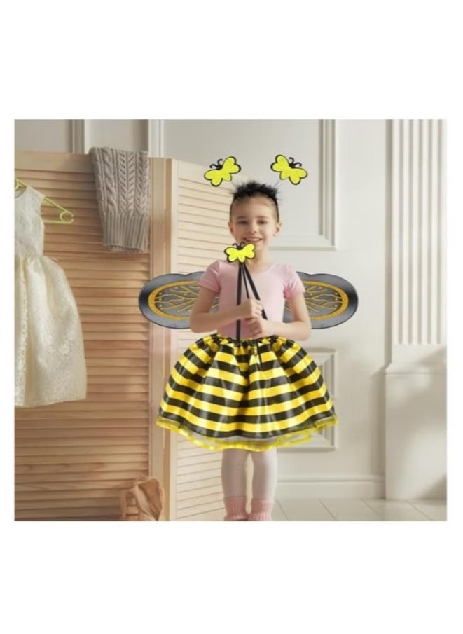 Donia Girls 4 Piece Bee Costume with Wings, Headband, Skirt and Wand Skirt Costume  - Image 5