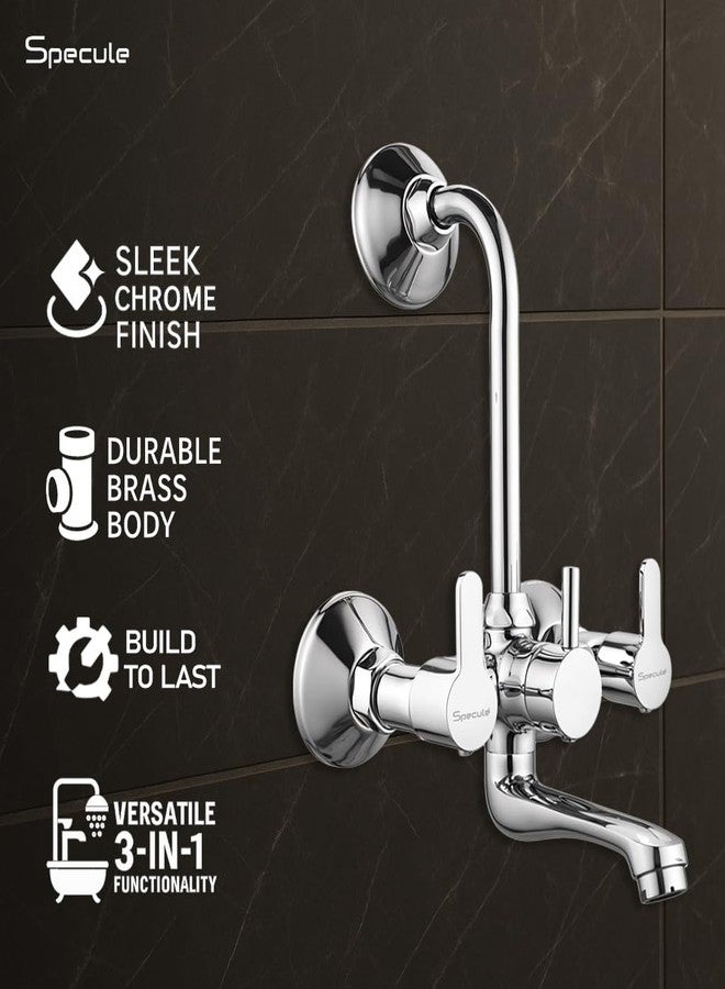 Specule Fusion Series 2-in-1 Wall Mixer Tap | Pure Brass Bathroom Mixer with Overhead Shower Provision | 190mm Long Bend Pipe & Wall Flange | Chrome Finish | Durable Shower Faucet Set - Image 2