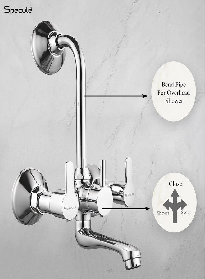 Specule Fusion Series 2-in-1 Wall Mixer Tap | Pure Brass Bathroom Mixer with Overhead Shower Provision | 190mm Long Bend Pipe & Wall Flange | Chrome Finish | Durable Shower Faucet Set - Image 4
