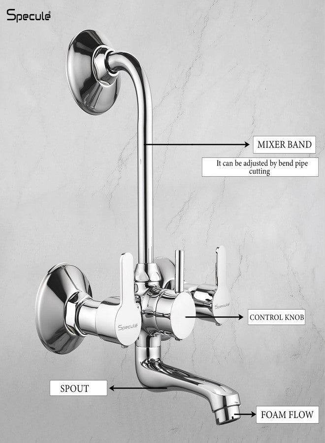 Specule Fusion Series 2-in-1 Wall Mixer Tap | Pure Brass Bathroom Mixer with Overhead Shower Provision | 190mm Long Bend Pipe & Wall Flange | Chrome Finish | Durable Shower Faucet Set - Image 5