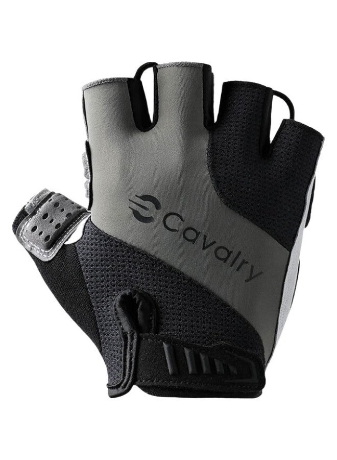 CAVALRY Silicone Half-Finger Gloves, Summer Outdoor Sports Fitness Gloves, Men'S And Women'S Gel Short-Finger Mountain Bike Road Bike Shock-Absorbing Sweat-Wicking Gloves, Cycling Equipment, Black And Gray, Size L - Image 1