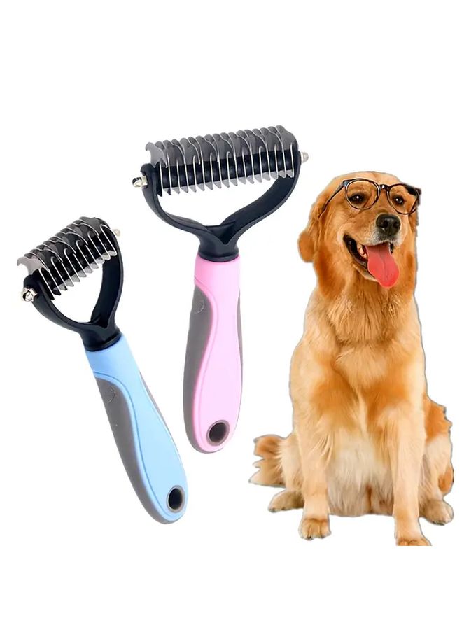 Professional Pet Groomer Recommended Double Sided Multi Functional Cat Dog Comb With Non Slip Handle And Detangling Technology Heavy Duty Densely Packed Teeth Deep Hair Reduces Shedding Bacterial Growth All In One Brush For Dogs Cats Small To Large Breeds Home Professional Grooming Flea Comb For Sensitive Beige Use Blue - Image 2