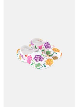 Woz Kids Girl Floral Print Slip On Clogs, White Combo  - Image 1