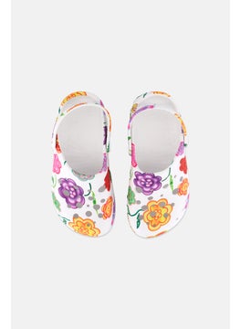 Woz Kids Girl Floral Print Slip On Clogs, White Combo  - Image 3