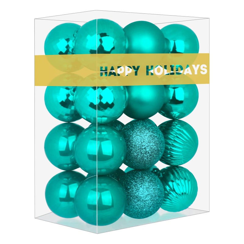 Teal 25 Christmas Balls Christmas Tree Decoration Ornaments Shatterproof Hanging Balls for Birthday Halloween Holiday Wedding Decorations Set of 24pcs