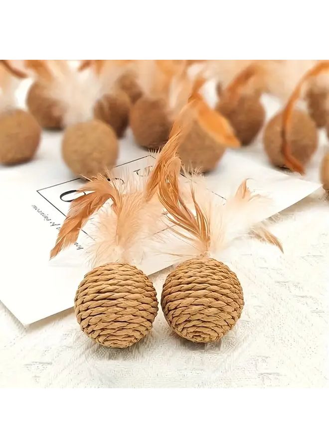 دمية قطط من السيزال البني مع جرس، كرة متدحرجة تفاعلية للعب في الداخل والخارج - Image 5