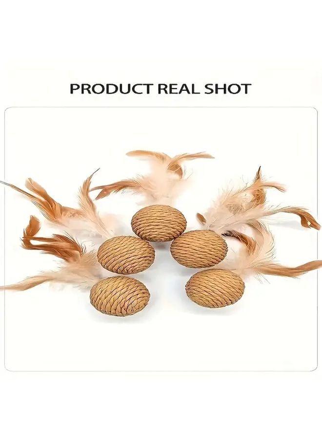 دمية قطط من السيزال البني مع جرس، كرة متدحرجة تفاعلية للعب في الداخل والخارج - Image 4