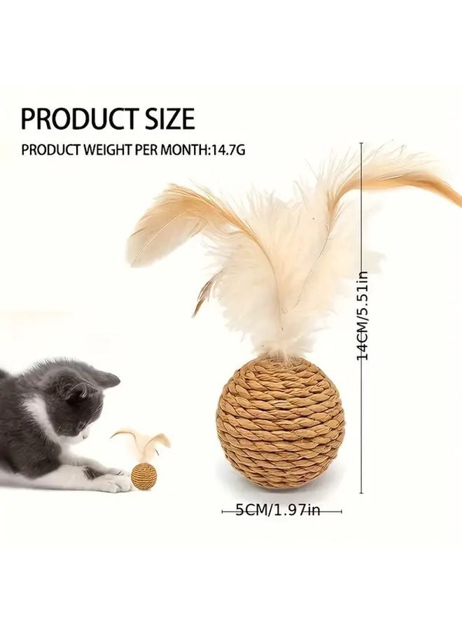 دمية قطط من السيزال البني مع جرس، كرة متدحرجة تفاعلية للعب في الداخل والخارج - Image 3