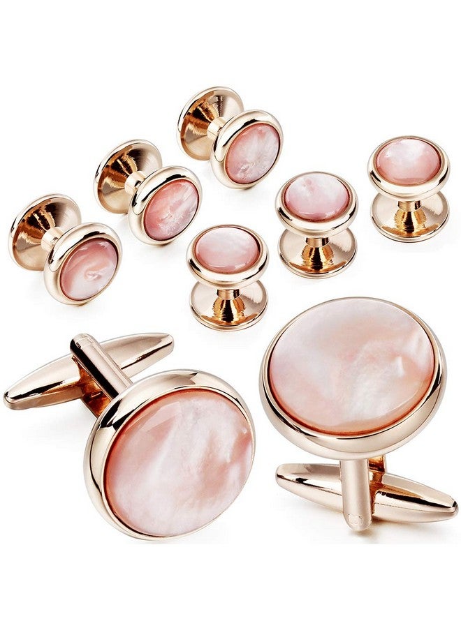 هاوسن طقم أزرار أكمام ومسامير بدلة رسمية للرجال مع صندوق هدايا، أزرار أكمام من عرق اللؤلؤ باللون الذهبي الوردي للقميص الفرنسي والقميص الرسمي، مناسب لحفلات الزفاف وأعياد الميلاد والحفلات والذكرى السنوية - Image 1