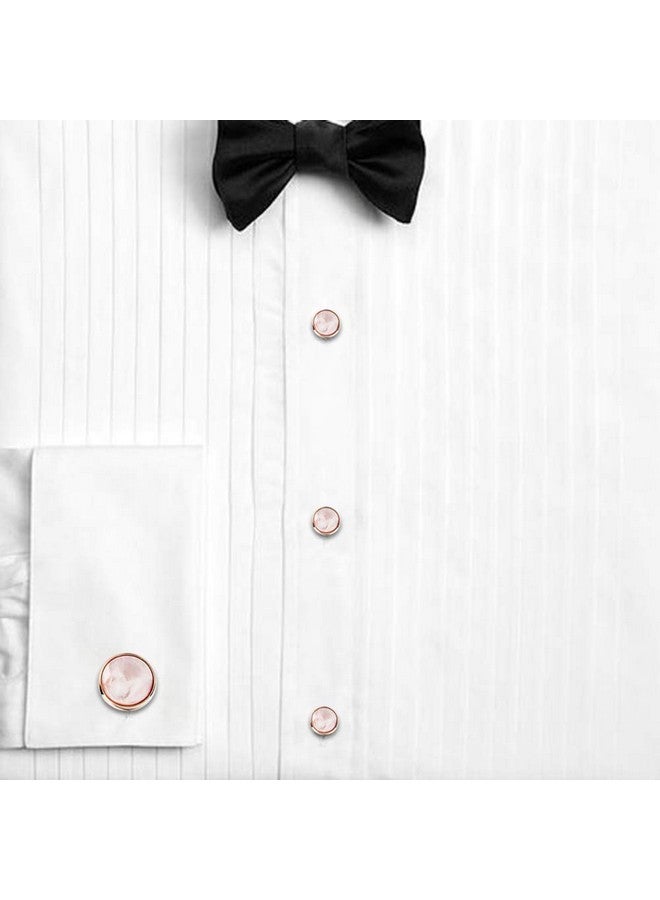 هاوسن طقم أزرار أكمام ومسامير بدلة رسمية للرجال مع صندوق هدايا، أزرار أكمام من عرق اللؤلؤ باللون الذهبي الوردي للقميص الفرنسي والقميص الرسمي، مناسب لحفلات الزفاف وأعياد الميلاد والحفلات والذكرى السنوية - Image 4