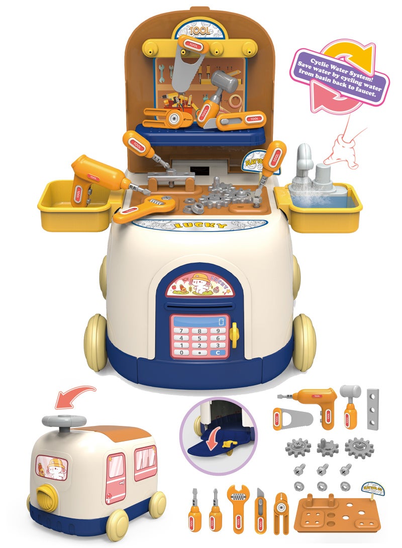 مجموعة أداة لللعب الافتراضي للاطفال من نوع 2 في 1 وسيارة للمرور، مجموعة أدوات للاطفال، مجموعة أدوات، للبنين والبنات من العمر 2 إلى 3 سنوات، تصميم صندوق تخزين محمول، أدوات لعب تعليمية (الأزرق) - Image 1