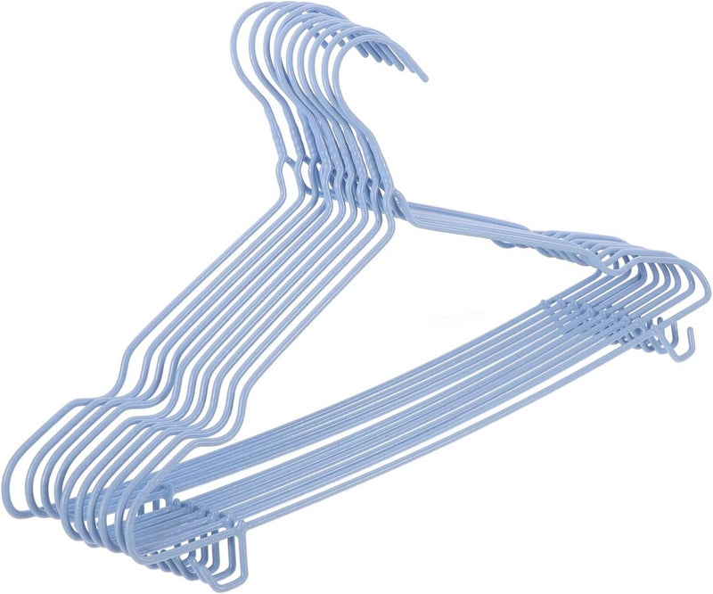 Non-Slip Clothes Hangers for Home Use, 10pcs Blue Plastic-Coated Stainless Steel Hangers with Hooks, Anti-Skid Heavy Duty Coat and Pants Organizer for Closet Storage - Image 1