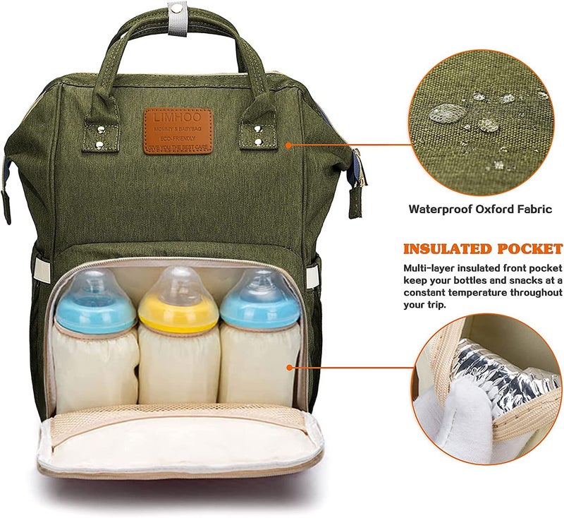 Limhoo Diaper Bag Backpack for Men Dad, Waterproof Large Canvas Camo Nappy Bags, Baby Care Bag (Army Green) - Image 2