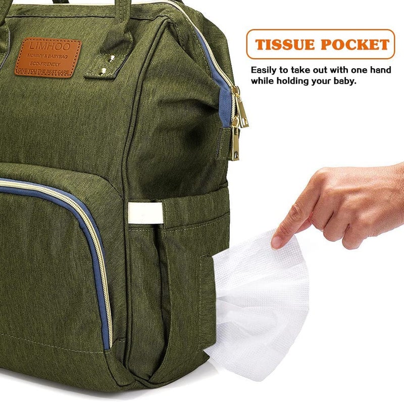 Limhoo Diaper Bag Backpack for Men Dad, Waterproof Large Canvas Camo Nappy Bags, Baby Care Bag (Army Green) - Image 5