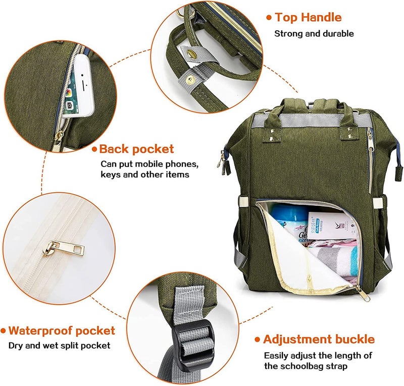 Limhoo Diaper Bag Backpack for Men Dad, Waterproof Large Canvas Camo Nappy Bags, Baby Care Bag (Army Green) - Image 3