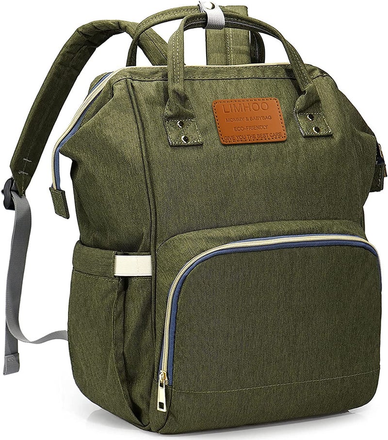 Limhoo Diaper Bag Backpack for Men Dad, Waterproof Large Canvas Camo Nappy Bags, Baby Care Bag (Army Green) - Image 1