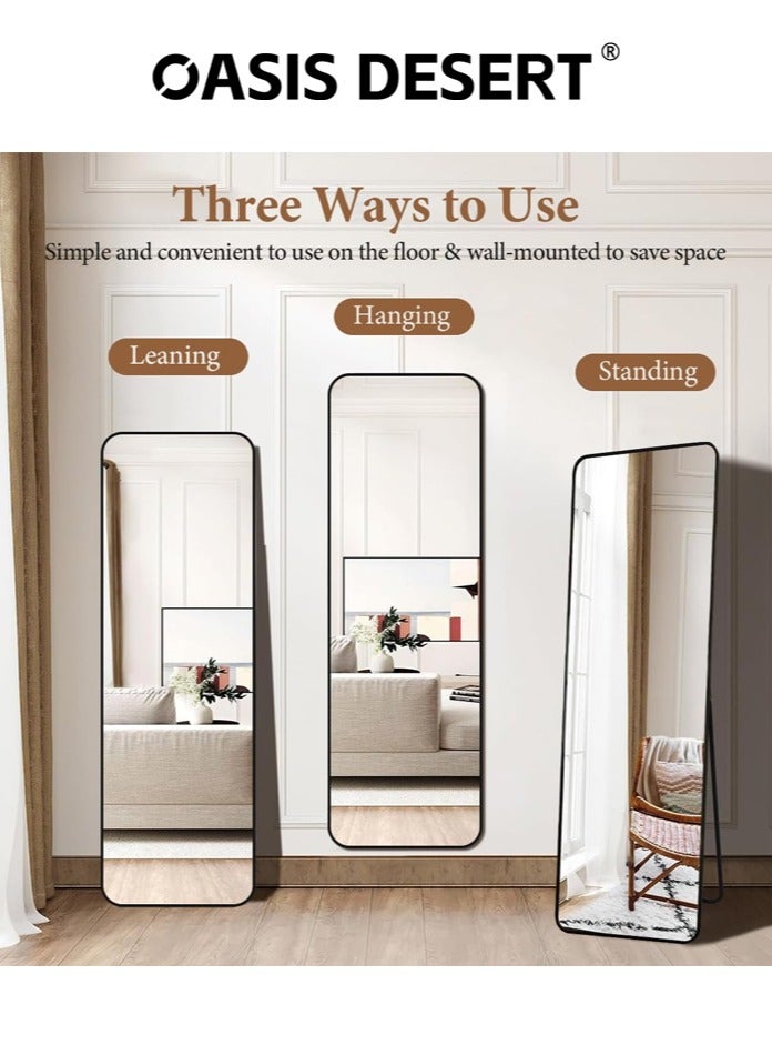 صحراء الواحة مرآة الألومنيوم الأسود ذات الطول الكامل مع حامل وجبل الحائط الخيار 160أخرة 50 CM - Image 3