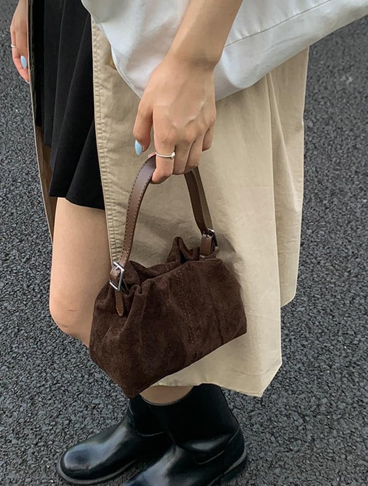 EMGILL Mini Suede Tote Bag for Women Pleated Cloud Handbag Trendy Shoulder Crossbody Purse Dumpling Bag Underarm Purses - Image 4