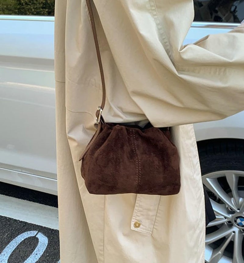 EMGILL Mini Suede Tote Bag for Women Pleated Cloud Handbag Trendy Shoulder Crossbody Purse Dumpling Bag Underarm Purses - Image 2