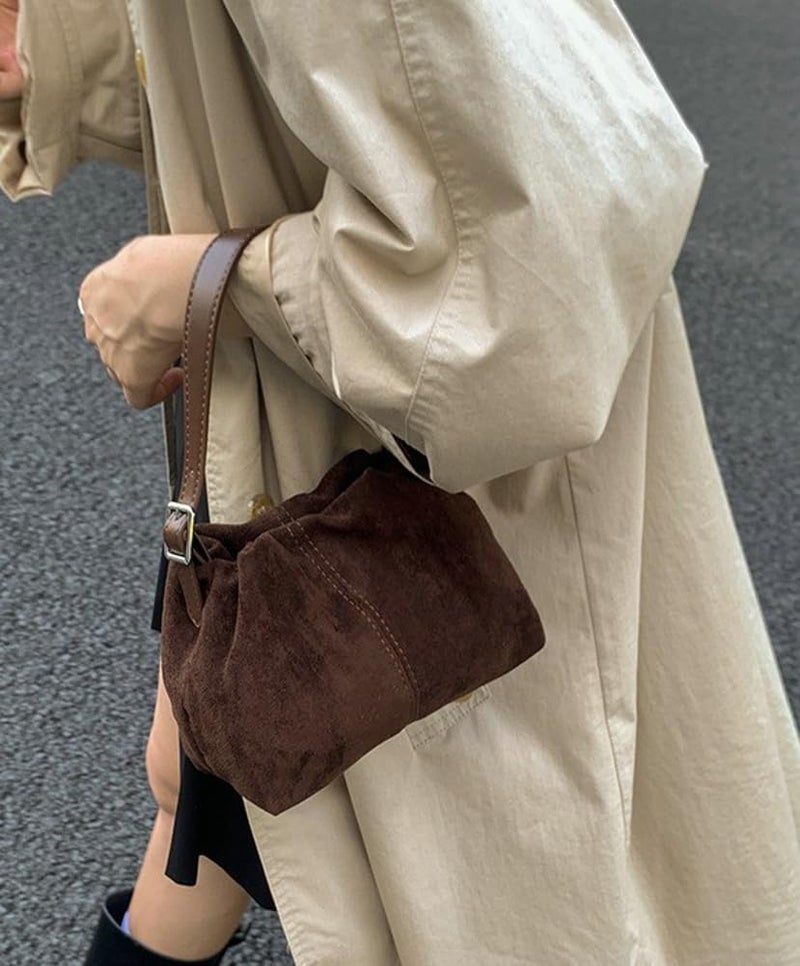 EMGILL Mini Suede Tote Bag for Women Pleated Cloud Handbag Trendy Shoulder Crossbody Purse Dumpling Bag Underarm Purses - Image 3