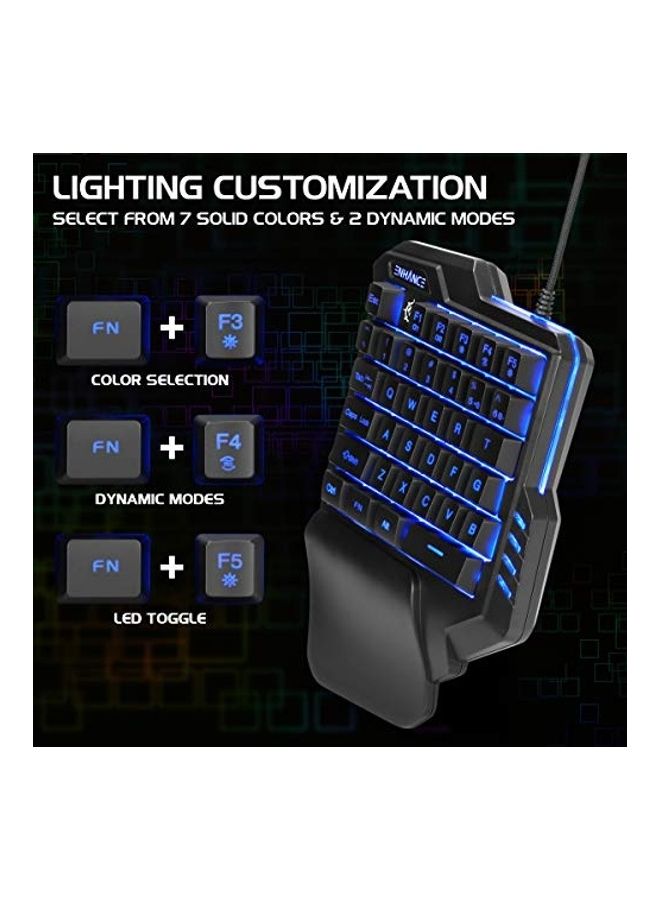 إنهانس لوحة مفاتيح صغيرة للألعاب تستخدم بيد واحدة بتصميم بإضاءة LED خلفية بعدد 7 ألوان مع مفاتيح قابلة للبرمجة ووسادة مريحة للمعصم وكابل USB مضفر. رائعة لألعاب الرياضات الإلكترونية وألعاب التصويب من منظور الشخص الأول وألعاب الحركة - Image 4