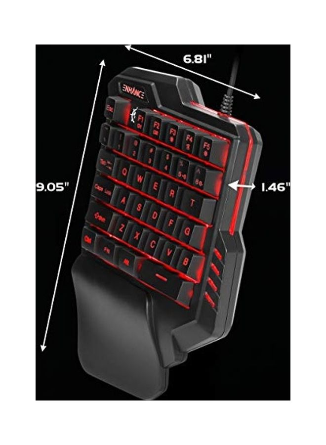 إنهانس لوحة مفاتيح صغيرة للألعاب تستخدم بيد واحدة بتصميم بإضاءة LED خلفية بعدد 7 ألوان مع مفاتيح قابلة للبرمجة ووسادة مريحة للمعصم وكابل USB مضفر. رائعة لألعاب الرياضات الإلكترونية وألعاب التصويب من منظور الشخص الأول وألعاب الحركة - Image 5