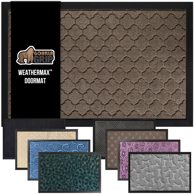 GORILLA GRIP 100 Waterproof AllSeason WeatherMax Doormat 47x35 US Designed Natural Rubber Stain and Fade Resistant Low Profile Indoor Outdoor Door Mats Easy Clean Patio Mat Latte Quatrefoil