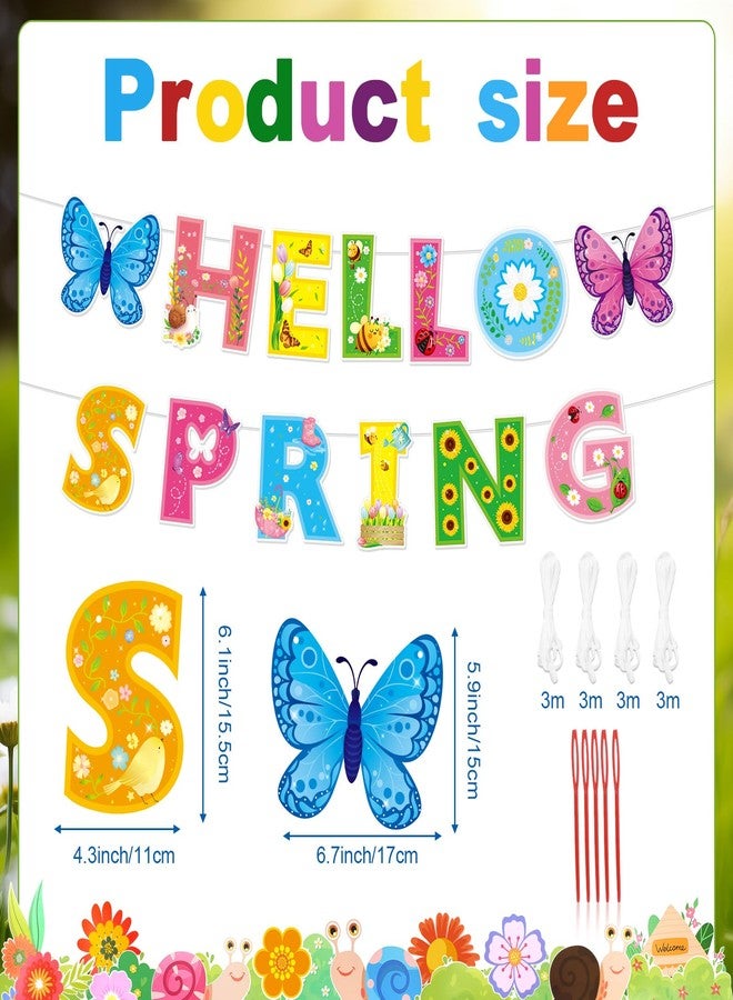 هواف لافتة "مرحباً بالربيع" من HOWAF، 4 قطع من زينة لافتات الربيع، إكليل من الزهور المتفتحة، مثالية لحفلات استقبال الربيع، وحفلات أعياد الميلاد، وعيد الفصح، وراية مزدوجة الجوانب. - Image 2