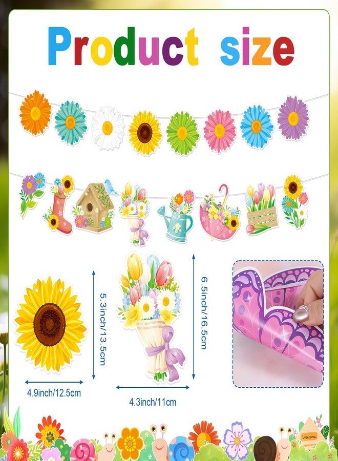 هواف لافتة "مرحباً بالربيع" من HOWAF، 4 قطع من زينة لافتات الربيع، إكليل من الزهور المتفتحة، مثالية لحفلات استقبال الربيع، وحفلات أعياد الميلاد، وعيد الفصح، وراية مزدوجة الجوانب. - Image 3