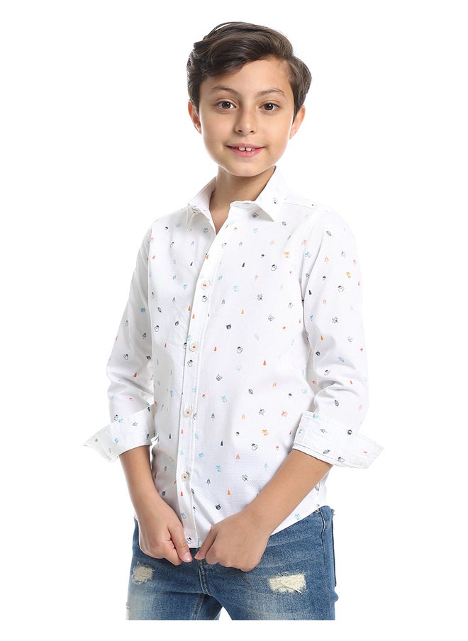 Andora - Long Sleeves Little Drawings Allover Shirt - Image 1