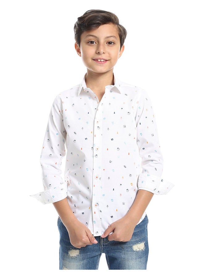 Andora - Long Sleeves Little Drawings Allover Shirt - Image 1