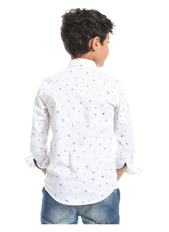 Andora - Long Sleeves Little Drawings Allover Shirt - Image 1