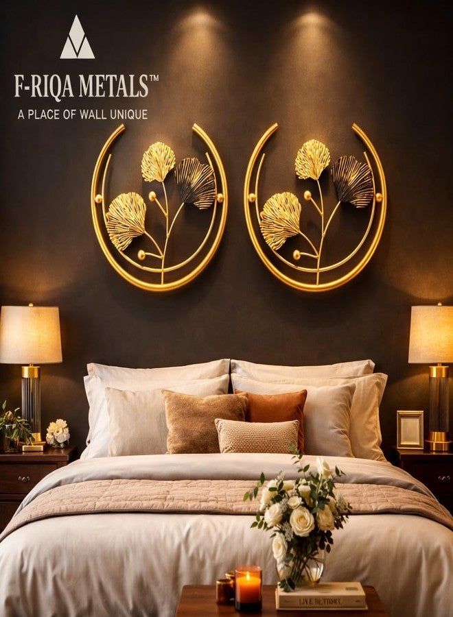 مجموعة لوحات جدارية معدنية فاخرة على شكل زهرة ذهبية من F-RIQA METAL®، قطعتان (13.8 × 10.5 بوصة) | ديكور جداري أنيق بتصميم حلقة لغرفة النوم وغرفة المعيشة (كلاسيكي) - Image 2