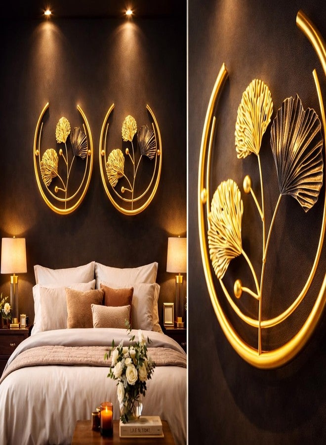 مجموعة لوحات جدارية معدنية فاخرة على شكل زهرة ذهبية من F-RIQA METAL®، قطعتان (13.8 × 10.5 بوصة) | ديكور جداري أنيق بتصميم حلقة لغرفة النوم وغرفة المعيشة (كلاسيكي) - Image 4