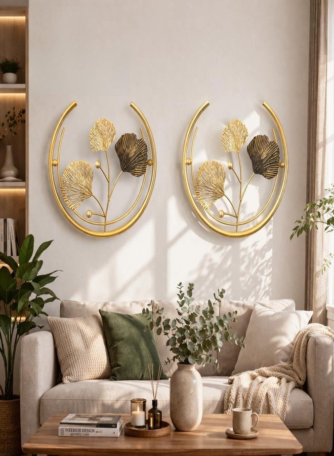 مجموعة لوحات جدارية معدنية فاخرة على شكل زهرة ذهبية من F-RIQA METAL®، قطعتان (13.8 × 10.5 بوصة) | ديكور جداري أنيق بتصميم حلقة لغرفة النوم وغرفة المعيشة (كلاسيكي) - Image 1