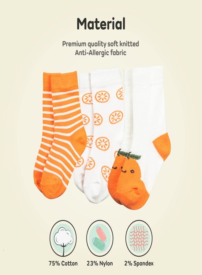 Mylo Essentials Mylo Antibacterial Ankle Length All Seasons Soft Knitted Cotton Breathable Baby Boys’ & Girls’ Socks Multi Design Pack of 3 Pairs Free from Harmful Dyes (6 Months-12 Months) - Unisex Slice of Orange - Image 4