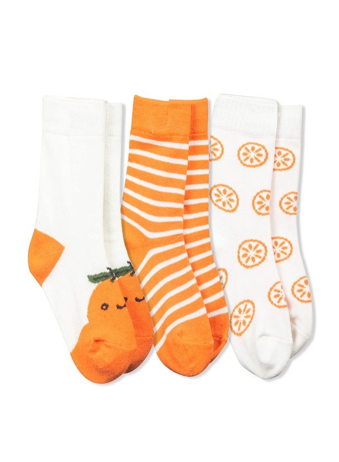 Mylo Essentials Mylo Antibacterial Ankle Length All Seasons Soft Knitted Cotton Breathable Baby Boys’ & Girls’ Socks Multi Design Pack of 3 Pairs Free from Harmful Dyes (6 Months-12 Months) - Unisex Slice of Orange - Image 1