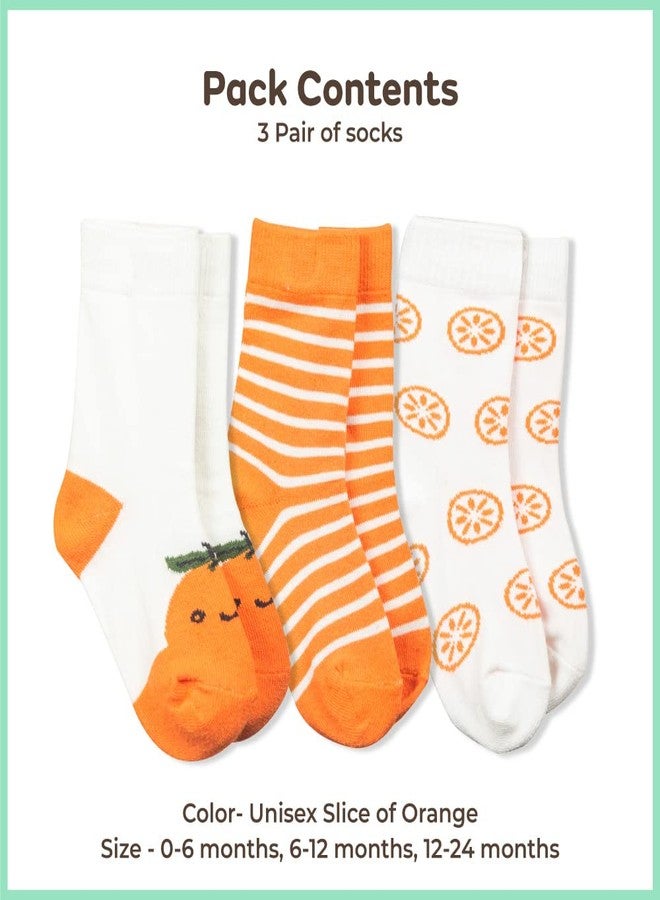 Mylo Essentials Mylo Antibacterial Ankle Length All Seasons Soft Knitted Cotton Breathable Baby Boys’ & Girls’ Socks Multi Design Pack of 3 Pairs Free from Harmful Dyes (6 Months-12 Months) - Unisex Slice of Orange - Image 3