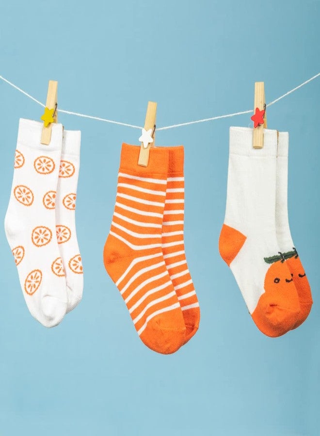 Mylo Essentials Mylo Antibacterial Ankle Length All Seasons Soft Knitted Cotton Breathable Baby Boys’ & Girls’ Socks Multi Design Pack of 3 Pairs Free from Harmful Dyes (6 Months-12 Months) - Unisex Slice of Orange - Image 5