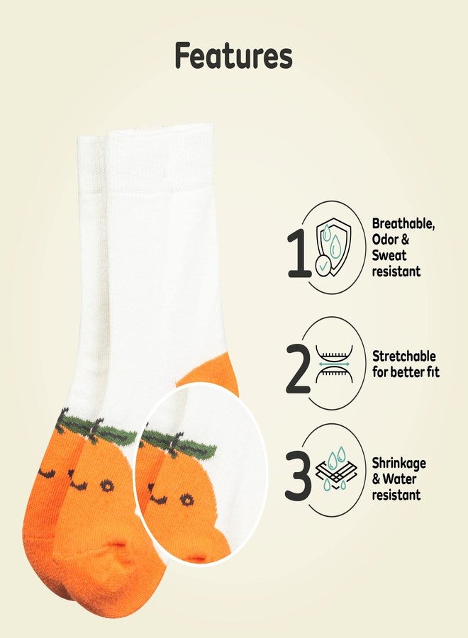 Mylo Essentials Mylo Antibacterial Ankle Length All Seasons Soft Knitted Cotton Breathable Baby Boys’ & Girls’ Socks Multi Design Pack of 3 Pairs Free from Harmful Dyes (6 Months-12 Months) - Unisex Slice of Orange - Image 2