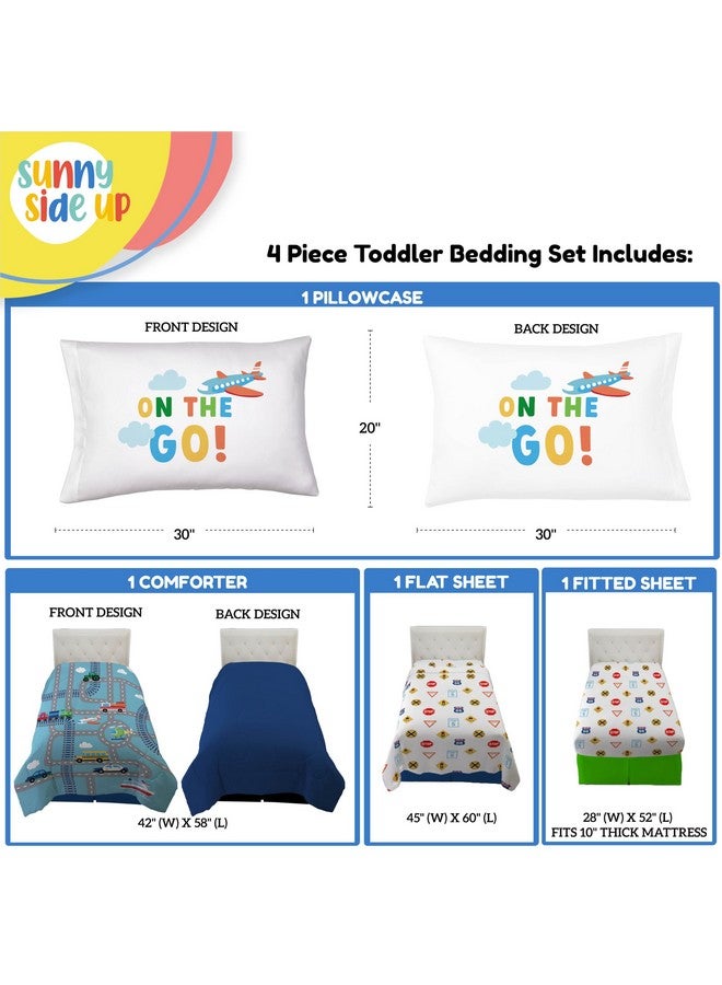 Sunny Side Up طقم لحاف للأطفال على الجانب المشمس - 4 قطع من أغطية السرير لرياض الأطفال تشمل لحاف، شراشف وغطاء وسادة - طقم سرير ميكروفايبر ناعم للغاية بتصميم مركبات - Image 3