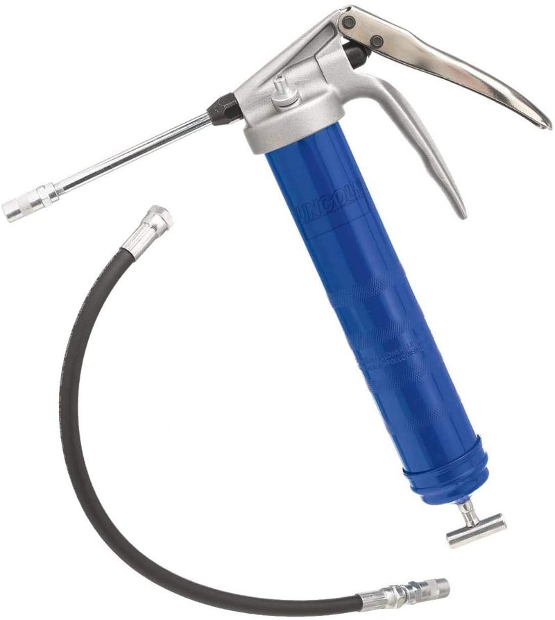 Lincoln 1134 Pistol Grip Grease Gun with 18" Whip Flex Hose and Coupler, 6" Rigid Extension, 7,500 PSI, Premium Dual Lip Follower, Variable Stroke, Jam-Proof Toggle, Filler Air Bleeder Combo - Image 1