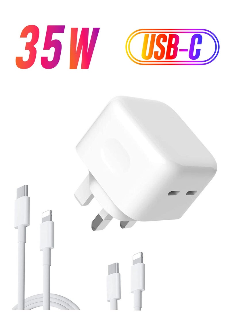 ELTRAZONE Original 35W USB-C Power Adapter For iPhone 14 13 12 11 Pro Max 14 Plus XS XR XS Max iPad Pro Macbook Dual Type C Port PD Fast Charging UK Plug Wall Charger - Image 1