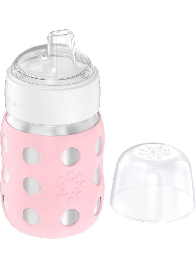 Lifefactory 8-Ounce Stainless-Steel Vacuum-Insulated Wide-Neck Baby Bottle with Sippy, Desert Rose - Image 3