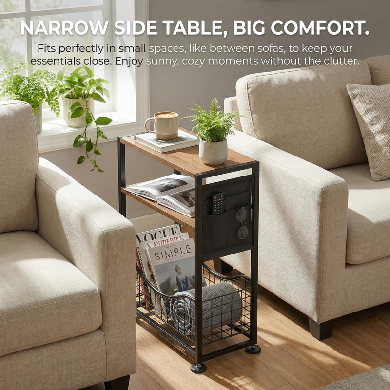 ZEXVIDA Skinny Side Table with Storage, 3 Tier Slim Side Tables for Small Spaces, Skinny End Table Narrow Bedside Table Narrow Side Table for Living Room, Bedroom - Image 5