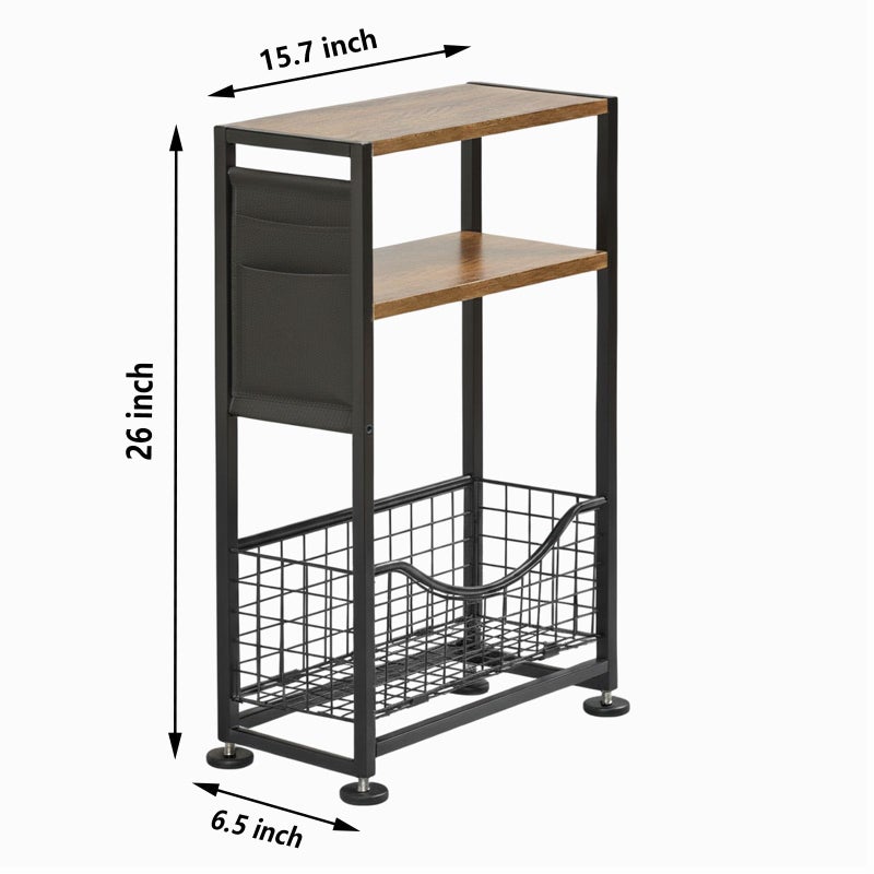ZEXVIDA Skinny Side Table with Storage, 3 Tier Slim Side Tables for Small Spaces, Skinny End Table Narrow Bedside Table Narrow Side Table for Living Room, Bedroom - Image 3
